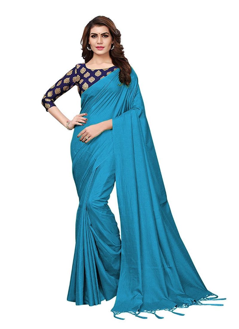 Generic Women's Zoya Silk Saree (Sky, 5-6 Mtrs)