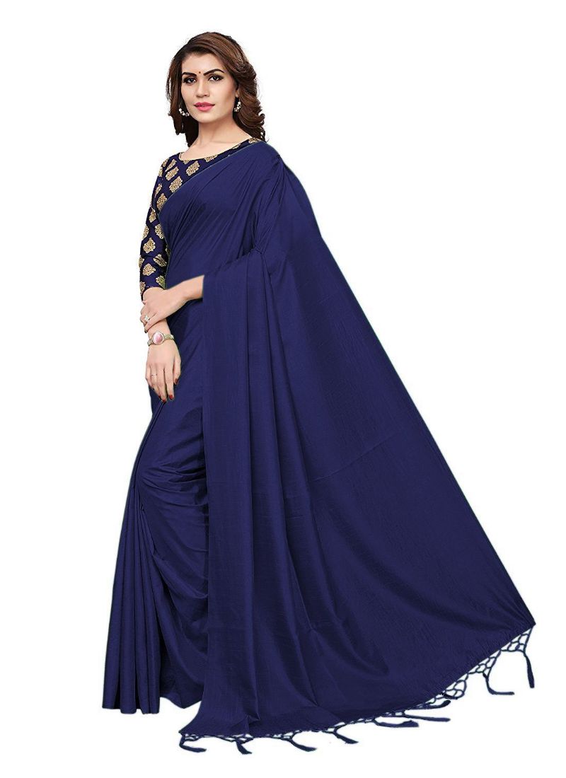 Generic Women's Zoya Silk Saree (Navy Blue, 5-6 Mtrs)