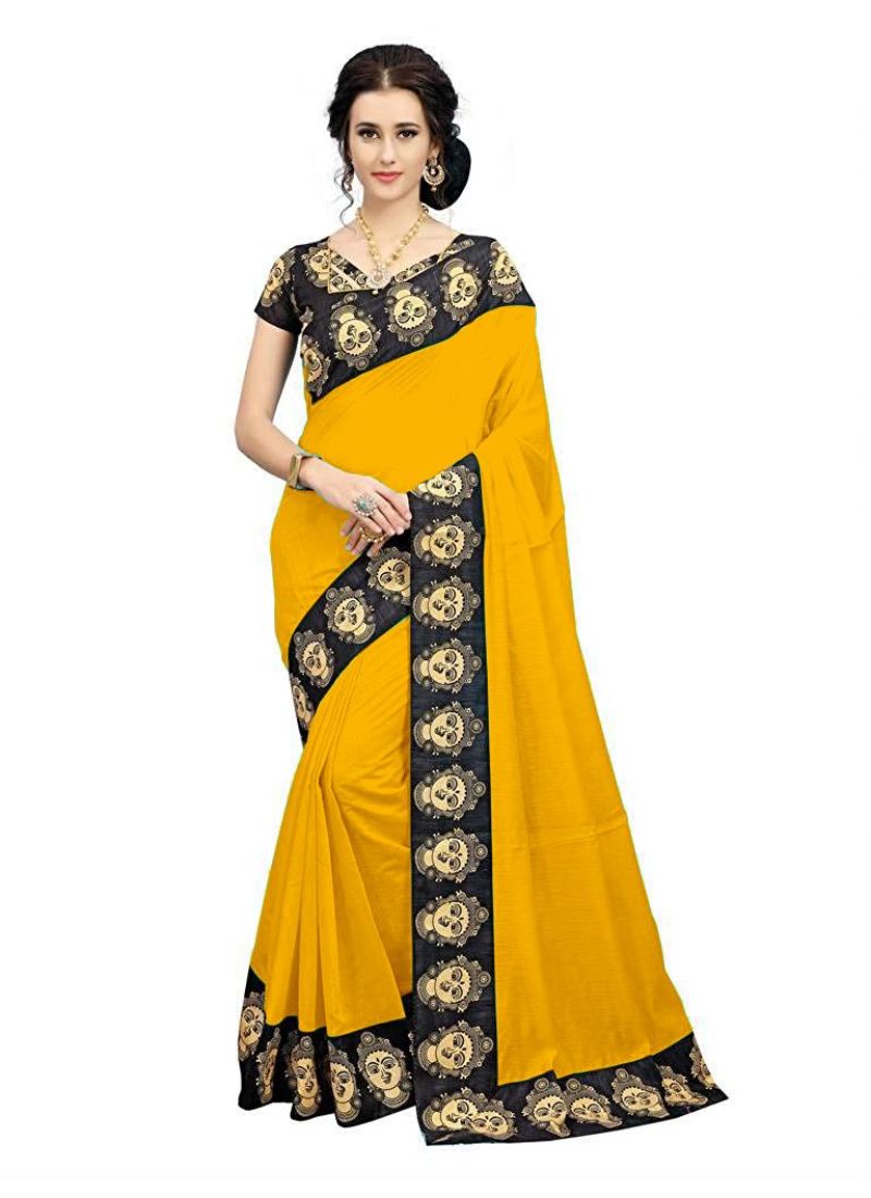 Generic Women's Chiffon Saree (Yellow, 5-6 Mtrs)