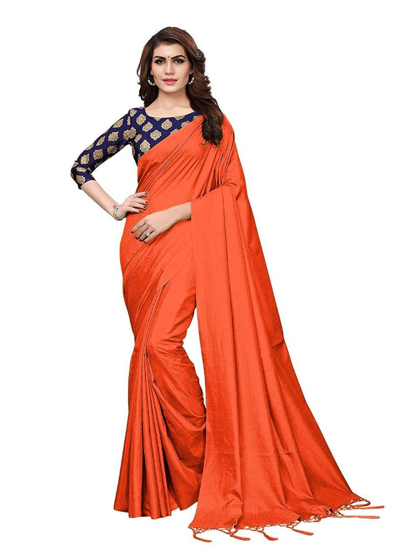 Generic Women's Zoya Silk Saree (Orange, 5-6 Mtrs)