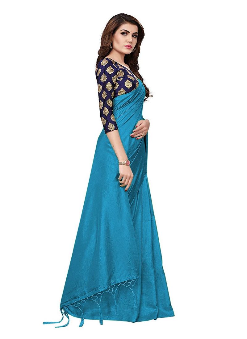 Generic Women's Zoya Silk Saree (Sky, 5-6 Mtrs)