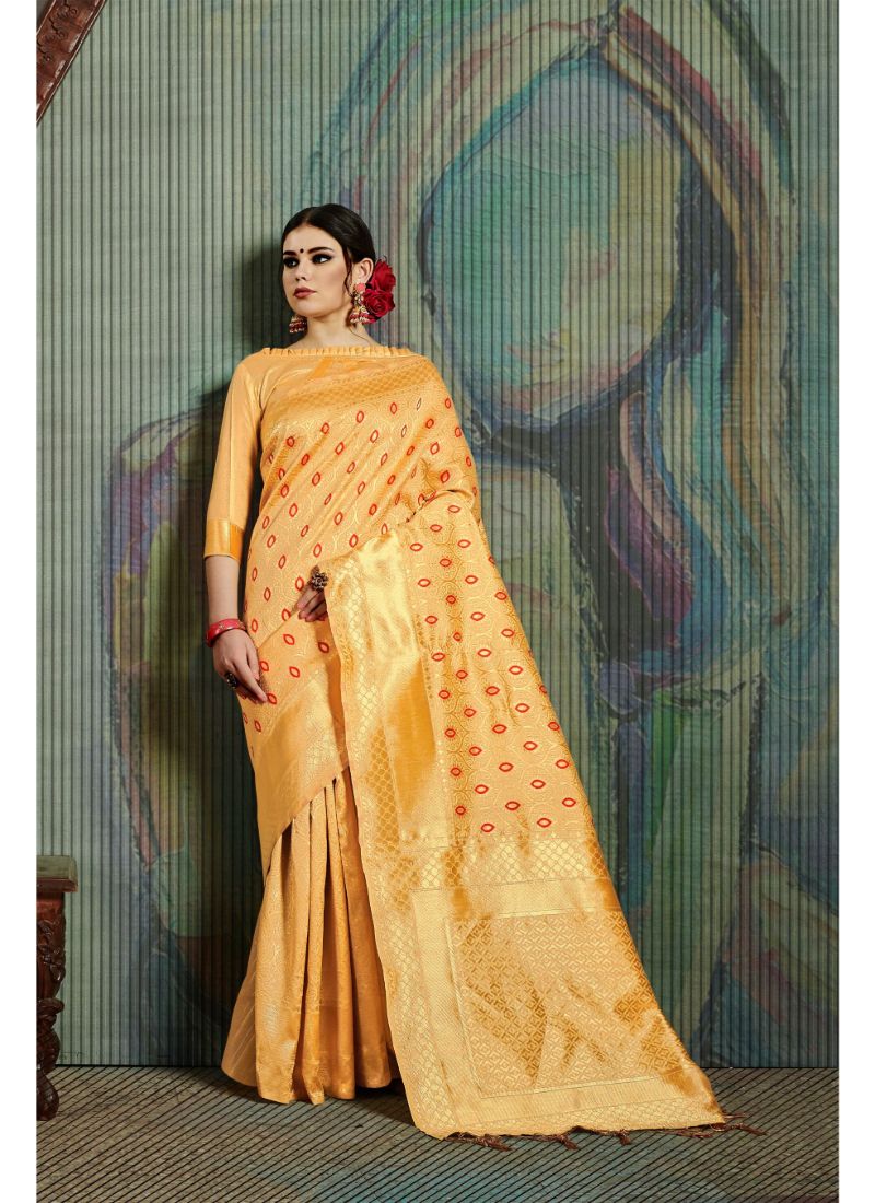 Generic Women's Banarasi Art Silk Saree With Blouse (Gold, 5-6 Mtrs)