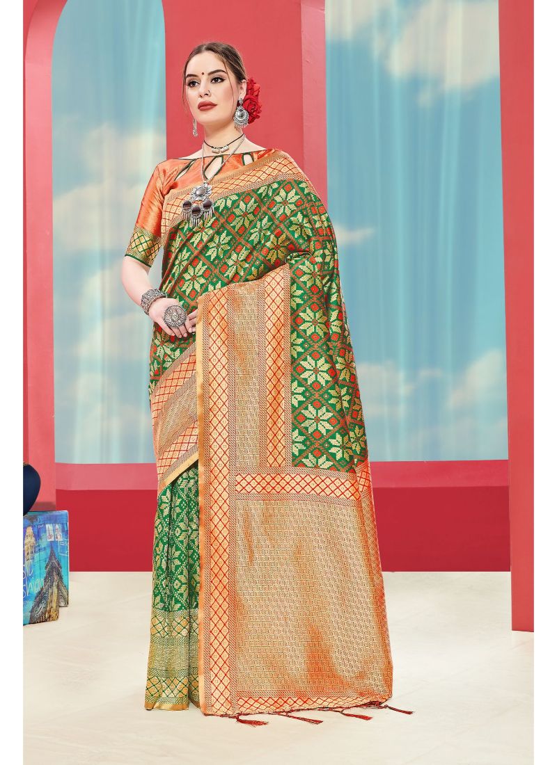 Generic Women's Banarasi Art Silk Saree With Blouse (Green, 5-6 Mtrs)