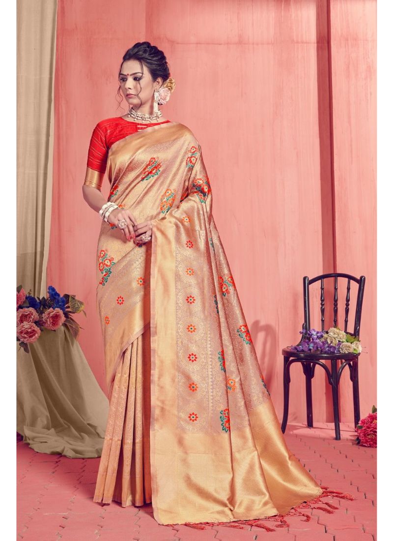 Generic Women's Banarasi Art Silk Saree With Blouse (Beige, 5-6 Mtrs)