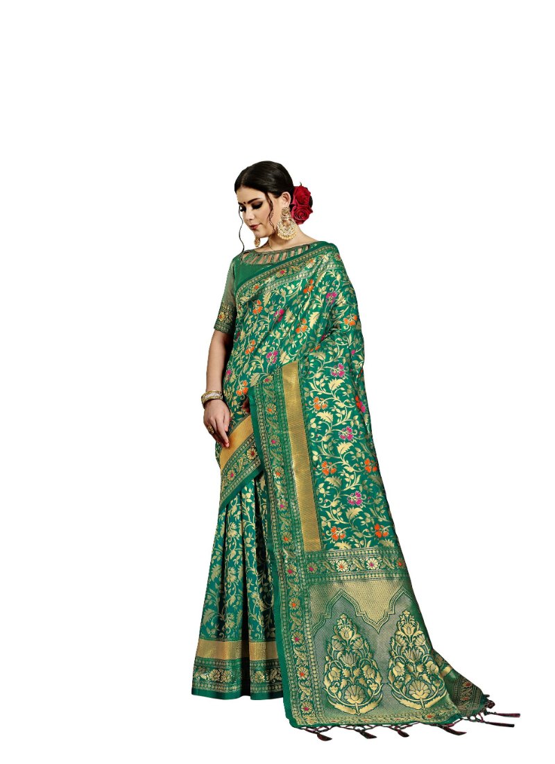 Generic Women's Banarasi Art Silk Saree With Blouse (Green, 5-6 Mtrs)