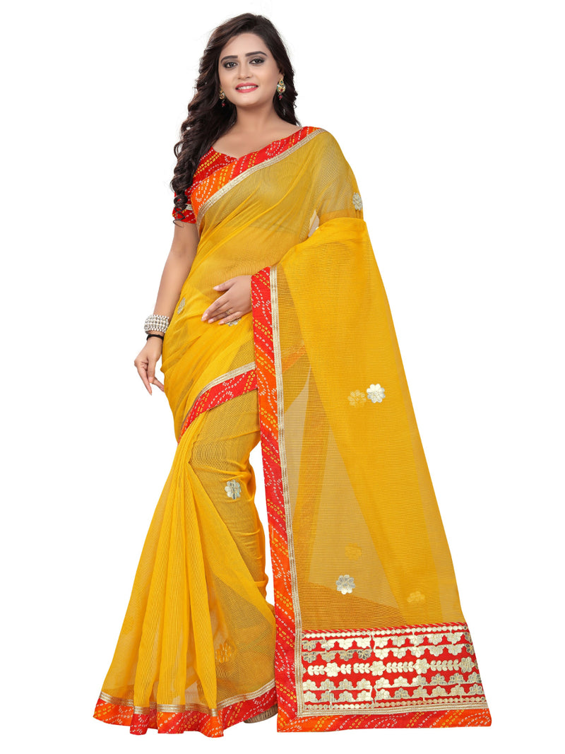 Generic Women's Net Saree With Blouse (Yellow, 5-6 Mtrs)