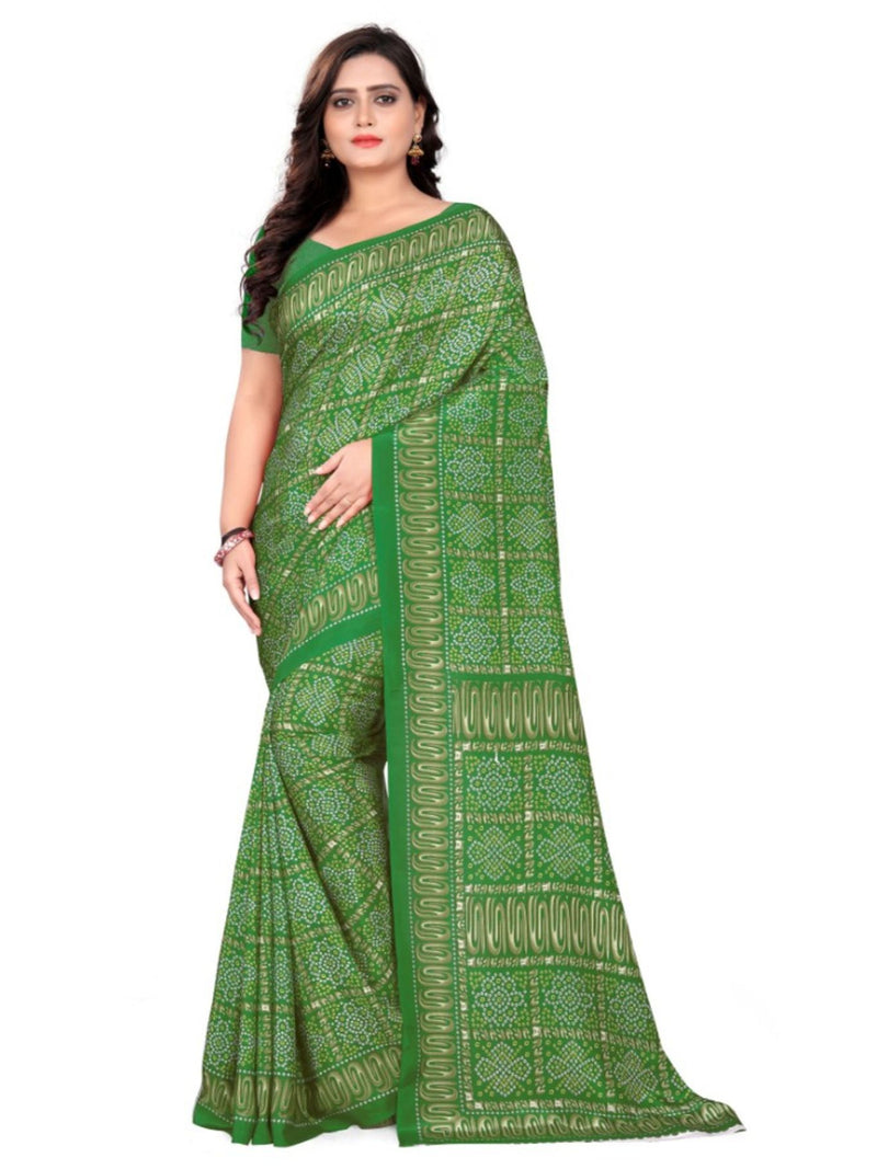 Generic Women's Crepe Saree With Blouse (Green, 5-6 Mtrs)