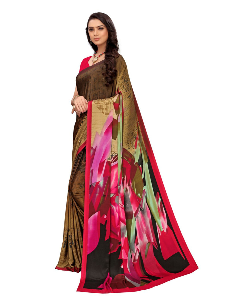 Generic Women's Crepe Saree With Blouse (Pink, 5-6 Mtrs)