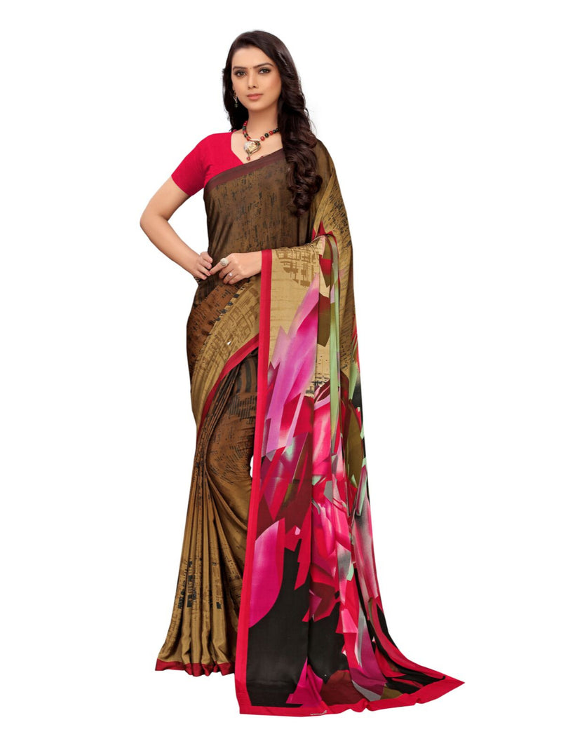 Generic Women's Crepe Saree With Blouse (Pink, 5-6 Mtrs)
