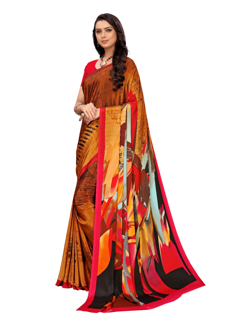Generic Women's Crepe Saree With Blouse (Red, 5-6 Mtrs)