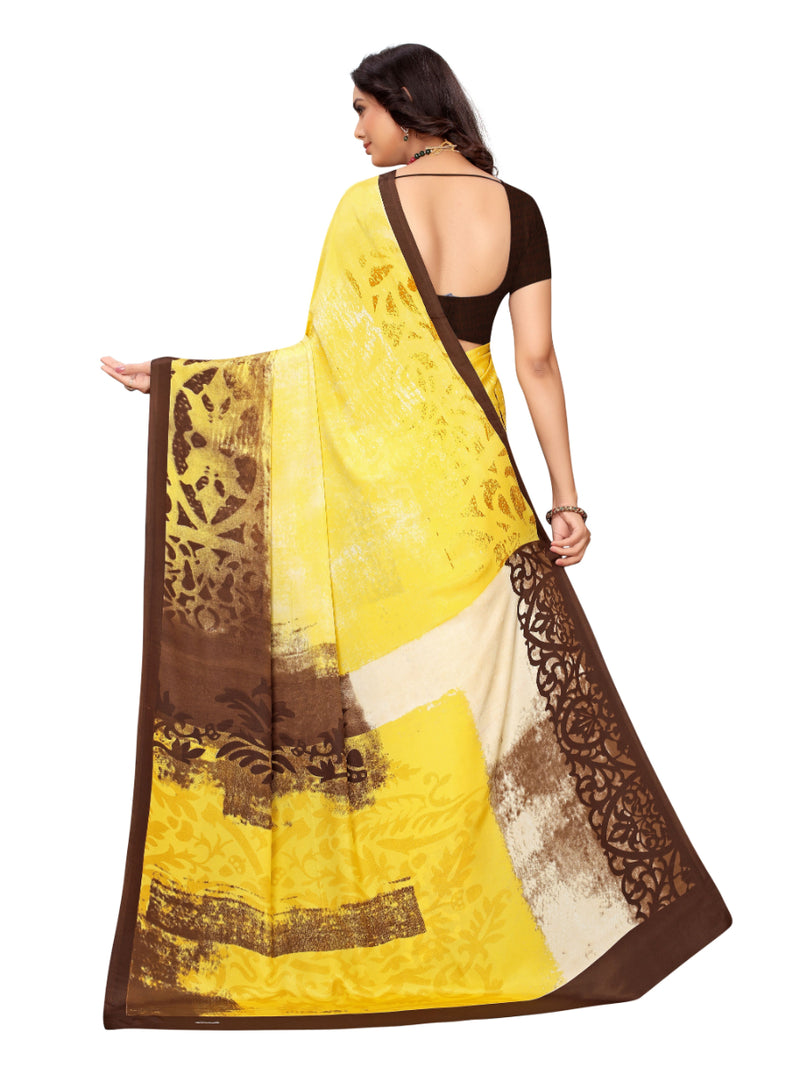 Generic Women's Crepe Saree With Blouse (Yellow  , 5-6 Mtrs)