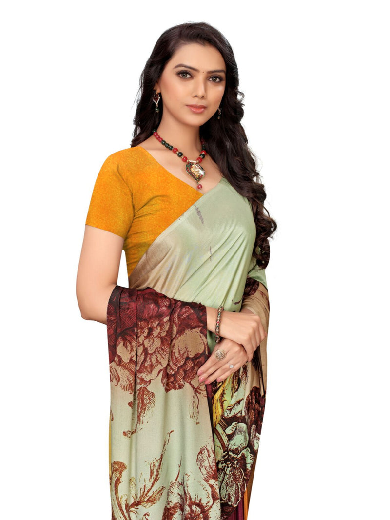 Generic Women's Crepe Saree With Blouse (Mustard , 5-6 Mtrs)