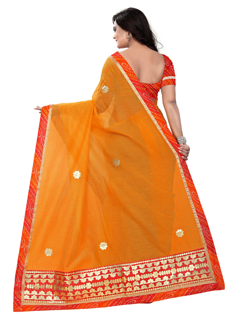 Generic Women's Net Saree With Blouse (Orange, 5-6 Mtrs)