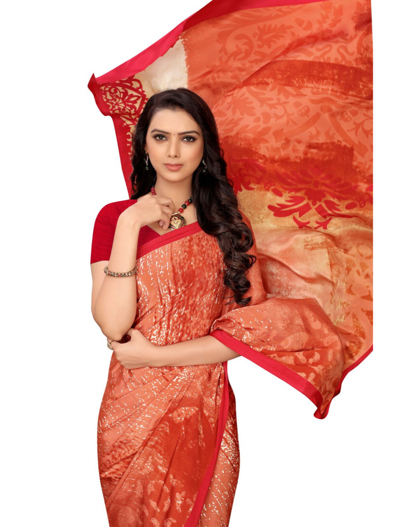 Generic Women's Crepe Saree With Blouse (Red, 5-6 Mtrs)