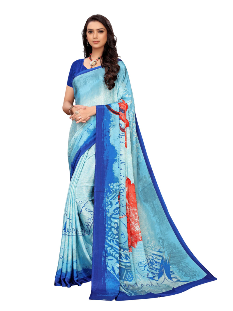Generic Women's Crepe Saree With Blouse (Blue, 5-6 Mtrs)
