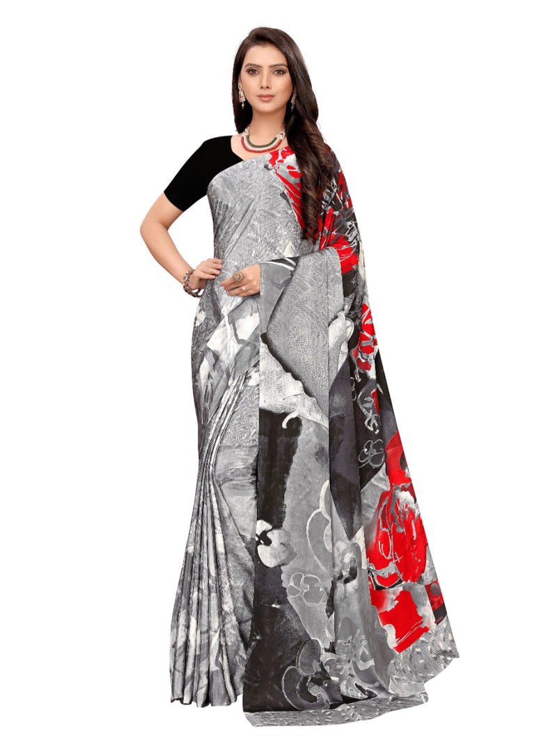 Generic Women's Crepe Saree With Blouse (Black, 5-6 Mtrs)