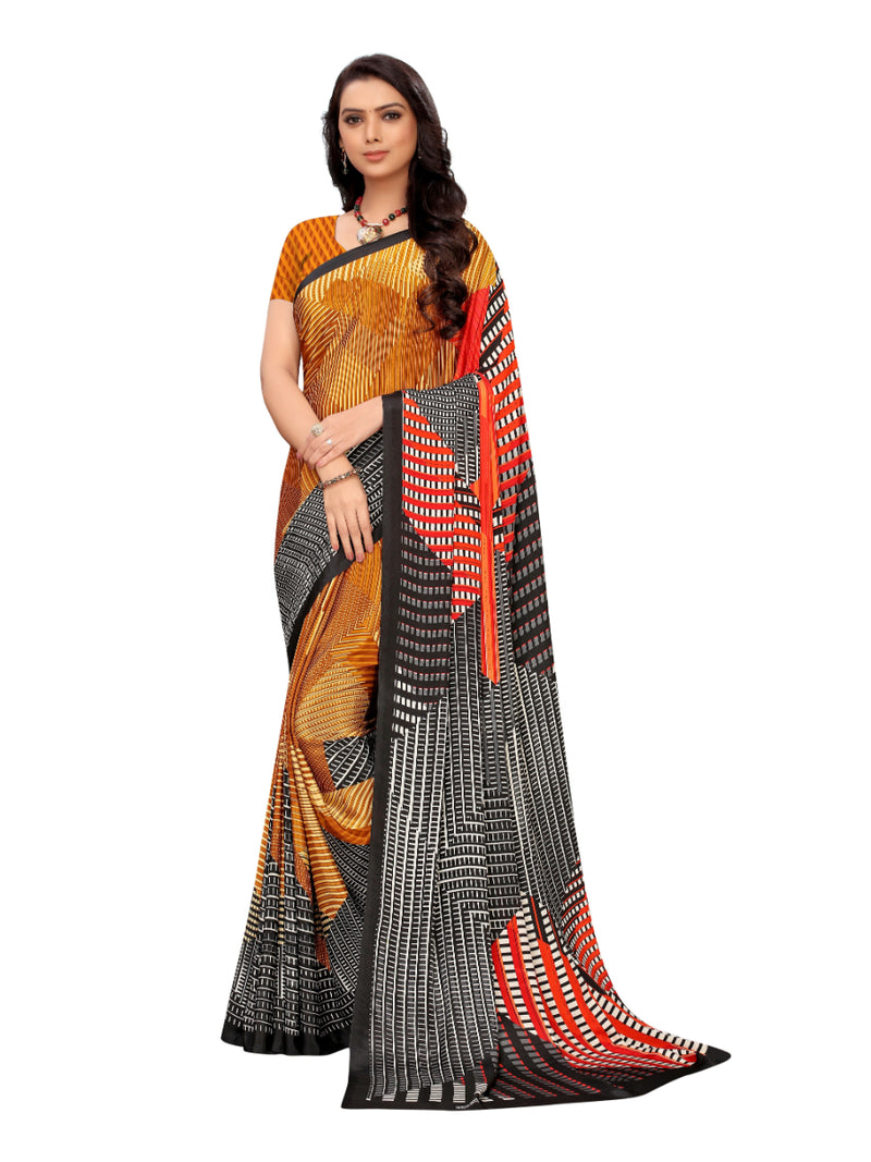 Generic Women's Crepe Saree With Blouse (Mustard, 5-6 Mtrs)