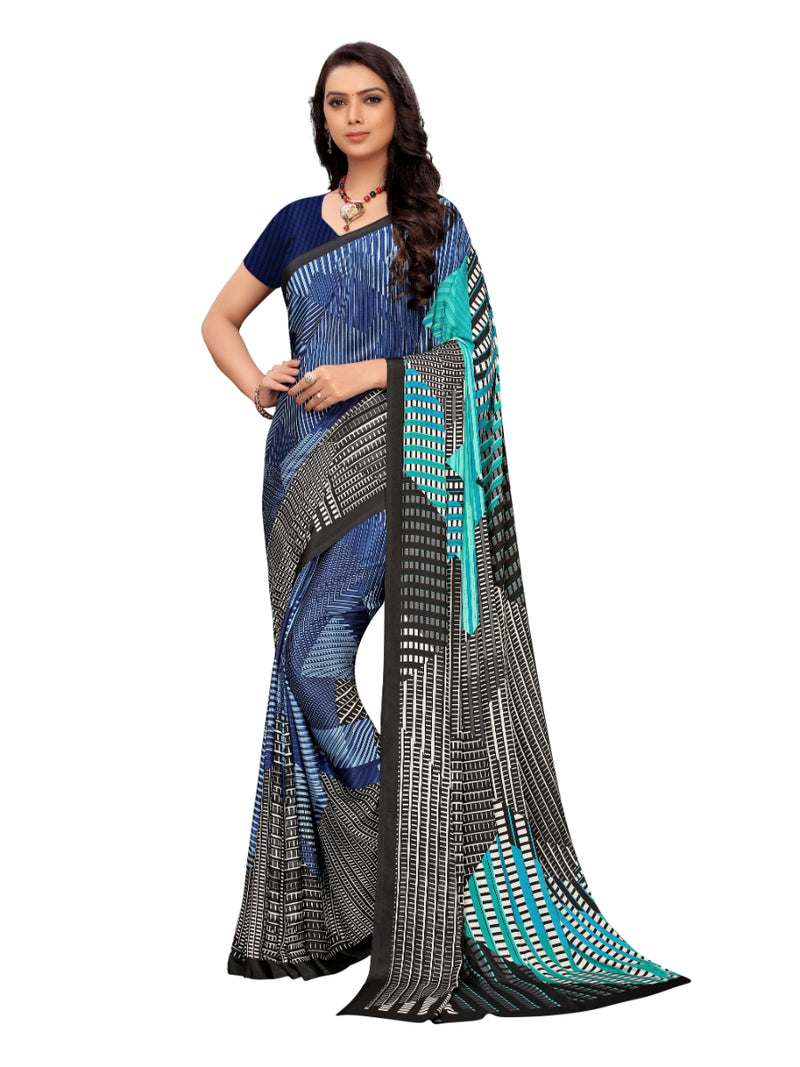 Generic Women's Crepe Saree With Blouse (Blue, 5-6 Mtrs)