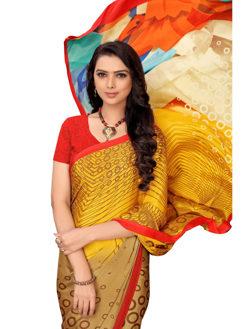 Generic Women's Crepe Saree With Blouse (Mustard, 5-6 Mtrs)