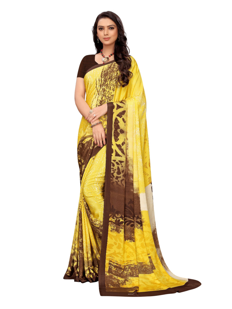 Generic Women's Crepe Saree With Blouse (Yellow  , 5-6 Mtrs)