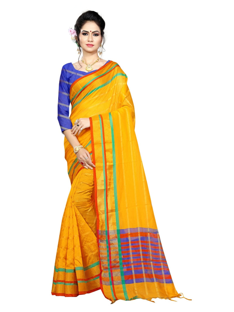 Generic Women's Poly Silk Saree With Blouse (Mustard, 5-6 Mtrs)