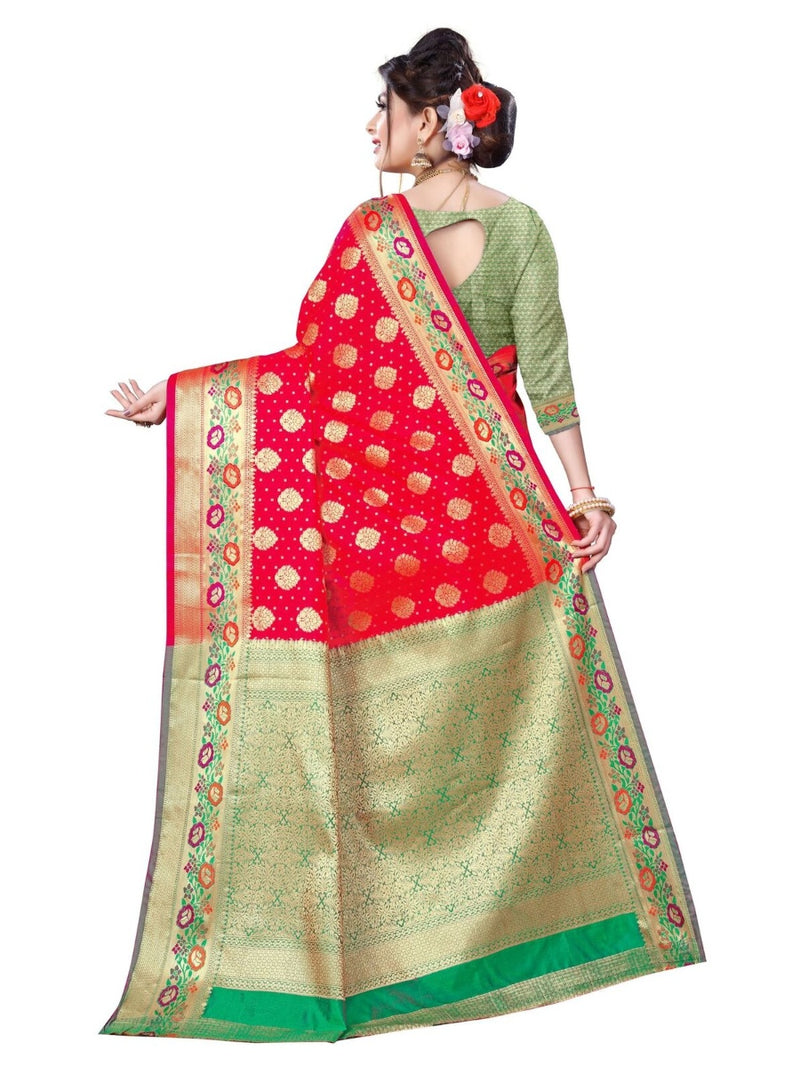 Generic Women's Banarsi Silk Saree With Blouse (Red, 5-6 Mtrs)