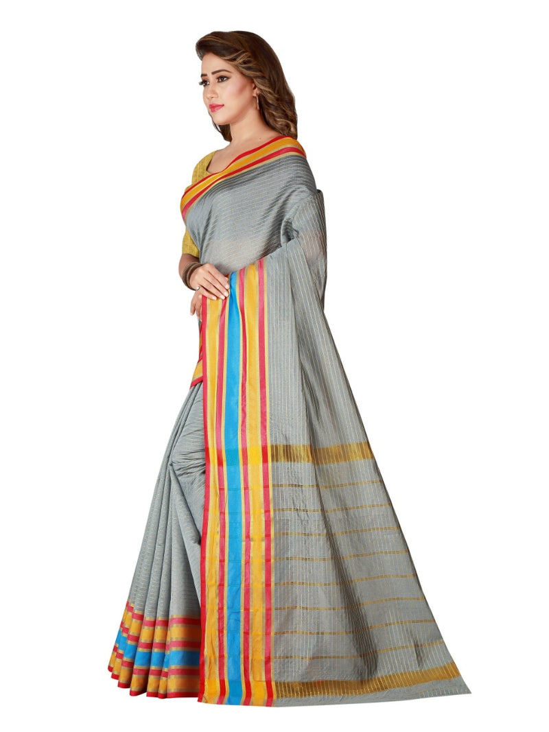 Generic Women's Poly Cotton Saree With Blouse (Grey, 5-6 Mtrs)