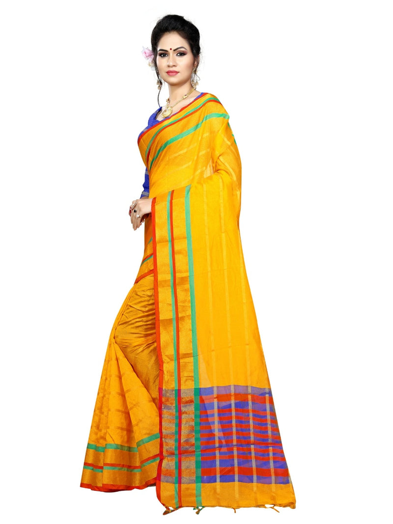 Generic Women's Poly Silk Saree With Blouse (Mustard, 5-6 Mtrs)