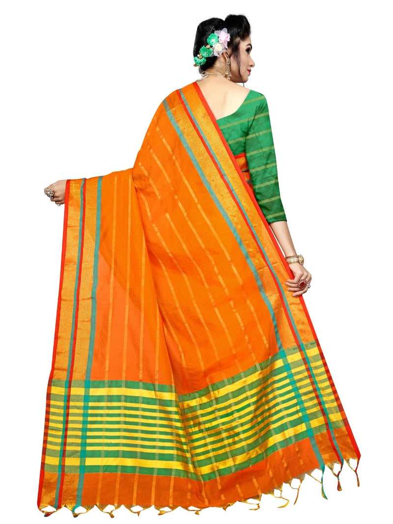 Generic Women's Poly Silk Saree With Blouse (Orange, 5-6 Mtrs)