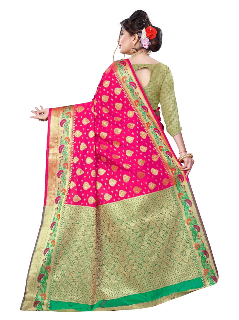 Generic Women's Banarsi Silk Saree With Blouse (Pink, 5-6 Mtrs)