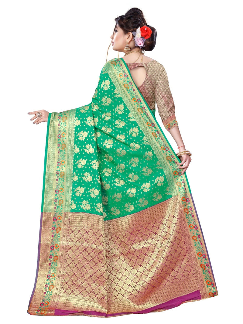Generic Women's Banarsi Silk Saree With Blouse (Green, 5-6 Mtrs)