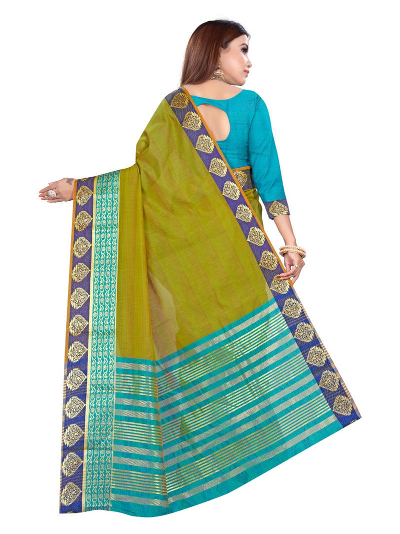 Generic Women's Cotton Saree With Blouse (Green, 5-6 Mtrs)