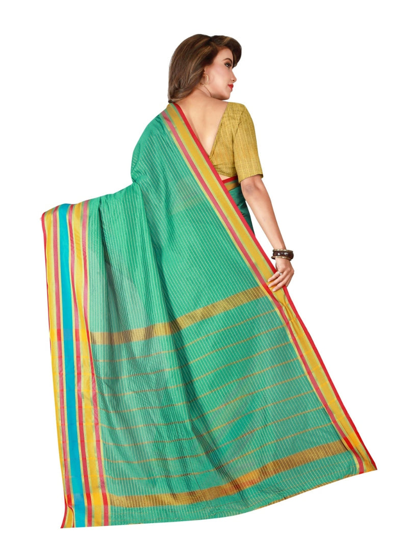 Generic Women's Poly Cotton Saree With Blouse (Green, 5-6 Mtrs)
