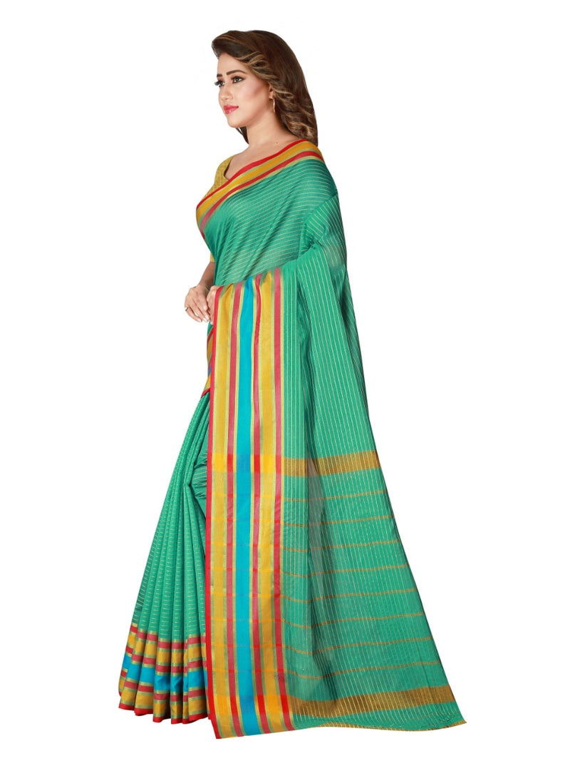 Generic Women's Poly Cotton Saree With Blouse (Green, 5-6 Mtrs)