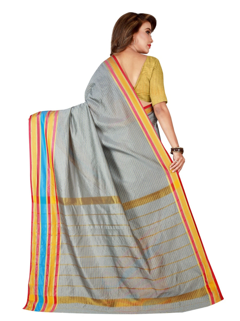 Generic Women's Poly Cotton Saree With Blouse (Grey, 5-6 Mtrs)