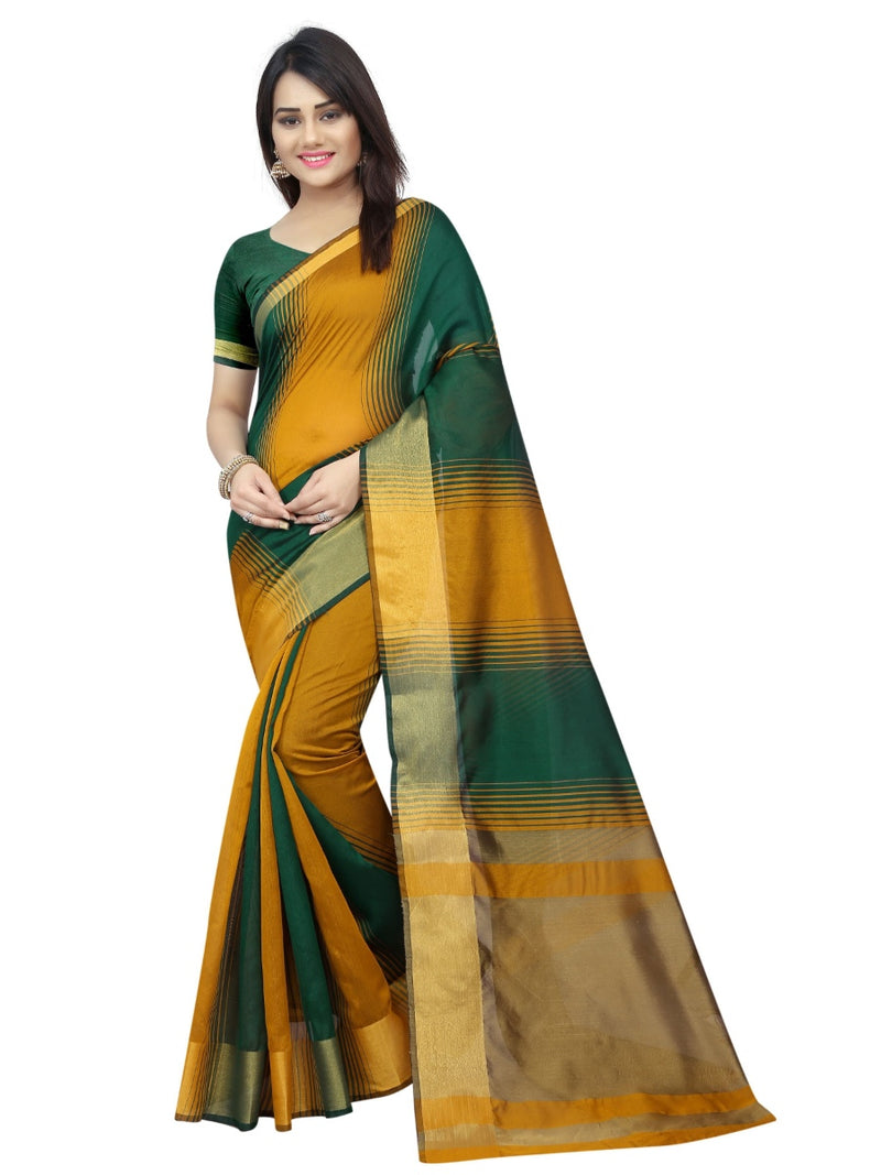 Generic Women's Poyester Cotton Saree With Blouse (Multi Colored, 5-6 Mtrs)