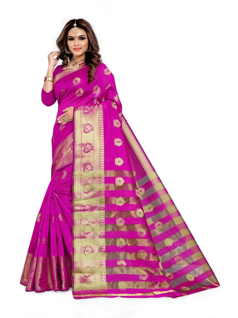 Generic Women's Silk Blend,Jacqaurd Saree With Blouse (Pink, 5-6 Mtrs)