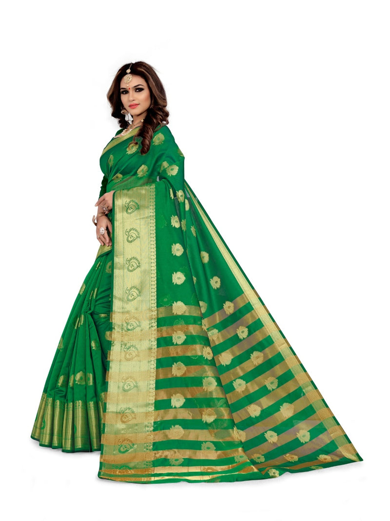 Generic Women's Silk Blend,Jacqaurd Saree With Blouse (Green, 5-6 Mtrs)