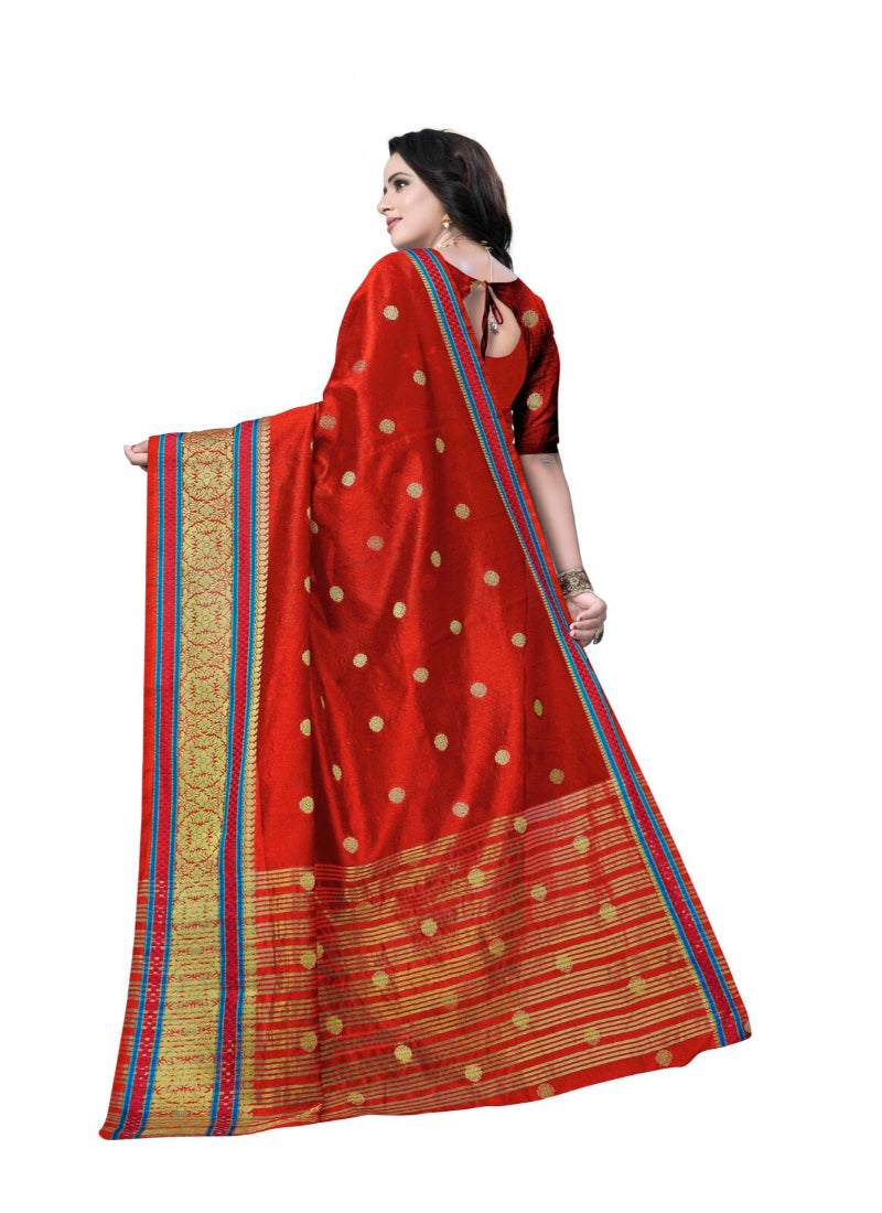 Generic Women's Banarasi silk Saree with Blouse (Red, 5-6mtr)