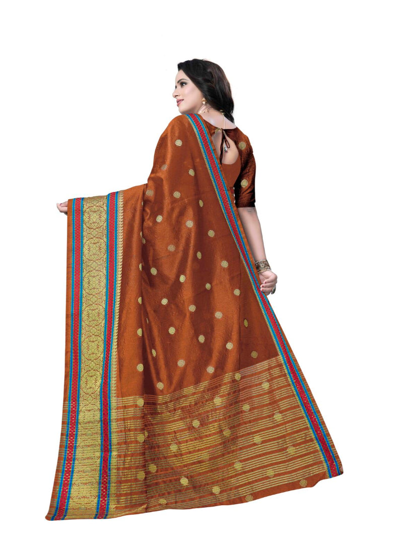 Generic Women's Banarasi silk Saree with Blouse (Orange, 5-6mtr)