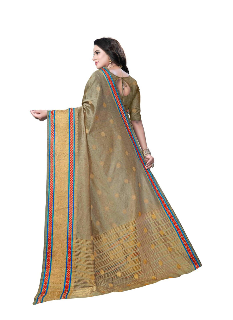 Generic Women's Banarasi silk Saree with Blouse (Beige, 5-6mtr)