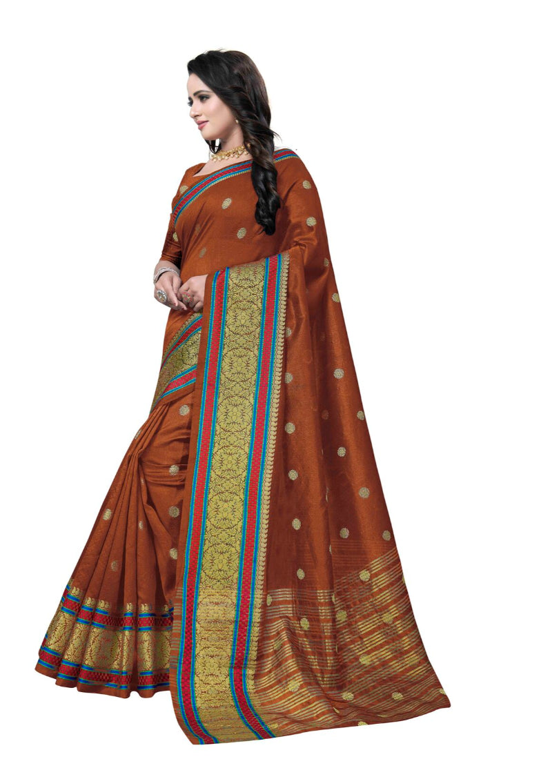 Generic Women's Banarasi silk Saree with Blouse (Orange, 5-6mtr)