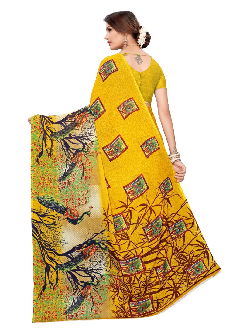 Generic Women's Georgette Saree (Yellow, 5-6 Mtrs)