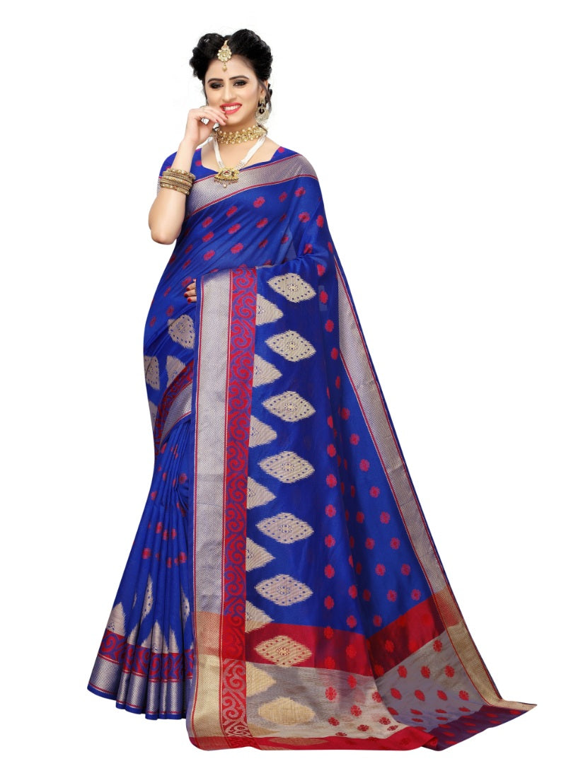 Generic Women's Banarasi Rich Pallu Saree (Blue, 5-6 Mtrs)