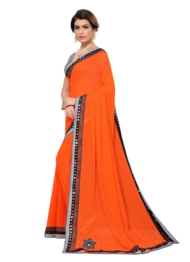 Generic Women's Designer Saree (Orange, 5-6 Mtrs)