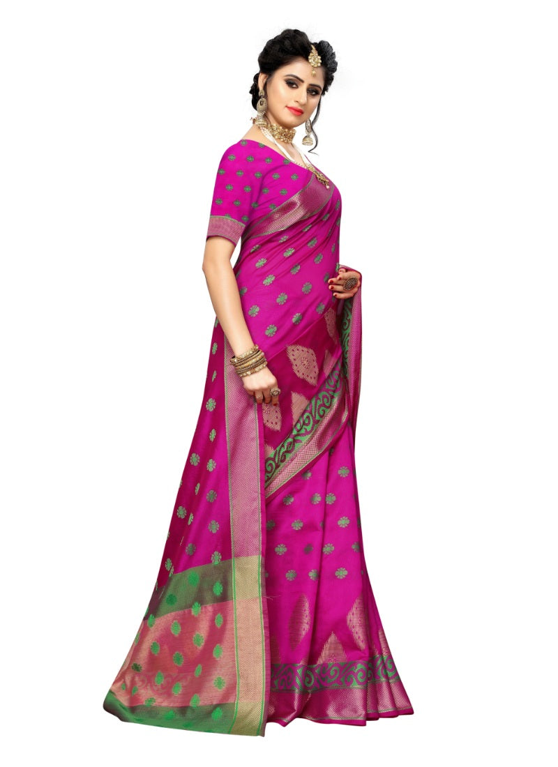 Generic Women's Banarasi Rich Pallu Saree (Pink, 5-6 Mtrs)