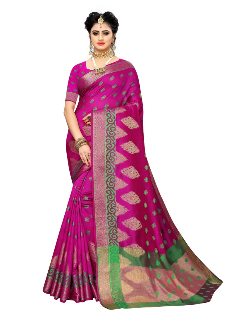 Generic Women's Banarasi Rich Pallu Saree (Pink, 5-6 Mtrs)