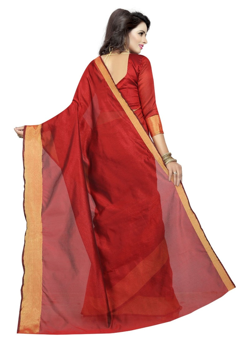 Generic Women's Cotton Silk Saree (Red, 5-6 Mtrs)