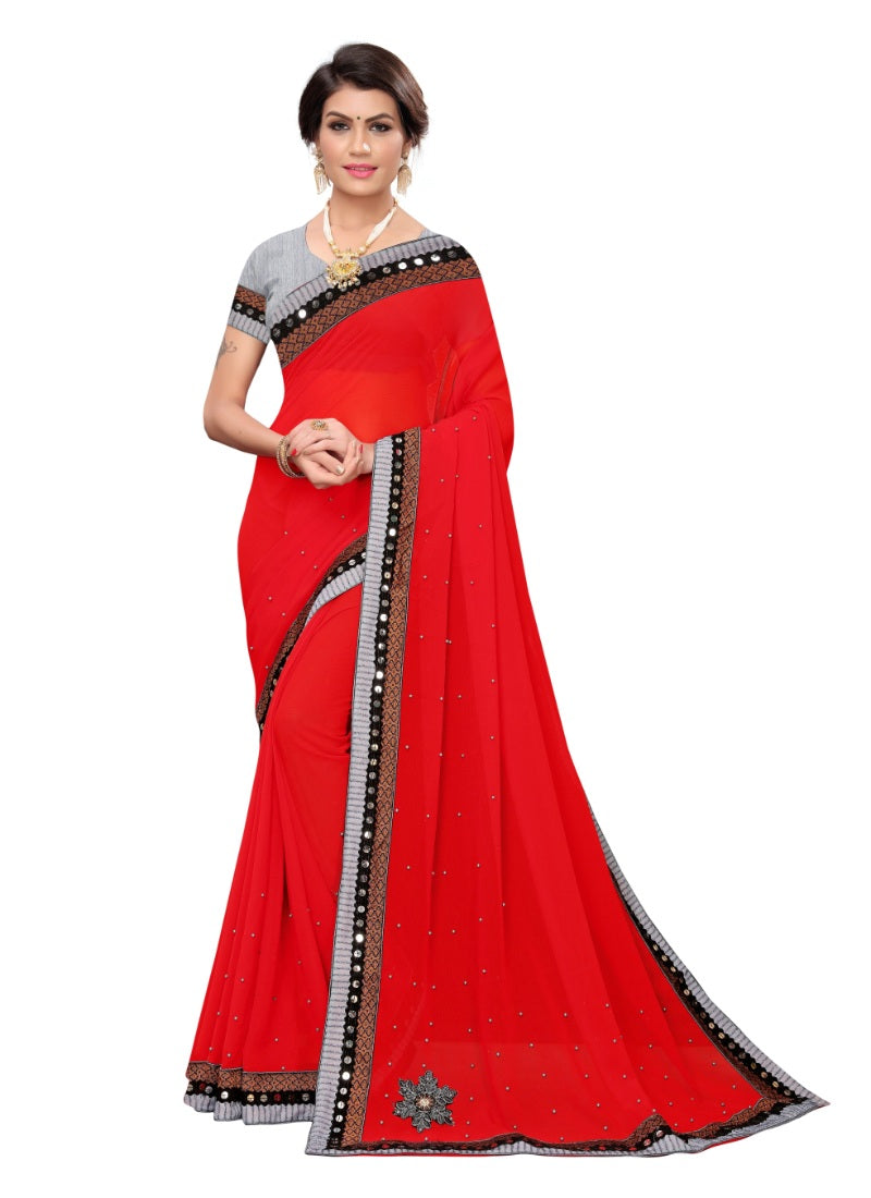 Generic Women's Designer Saree (Red, 5-6 Mtrs)