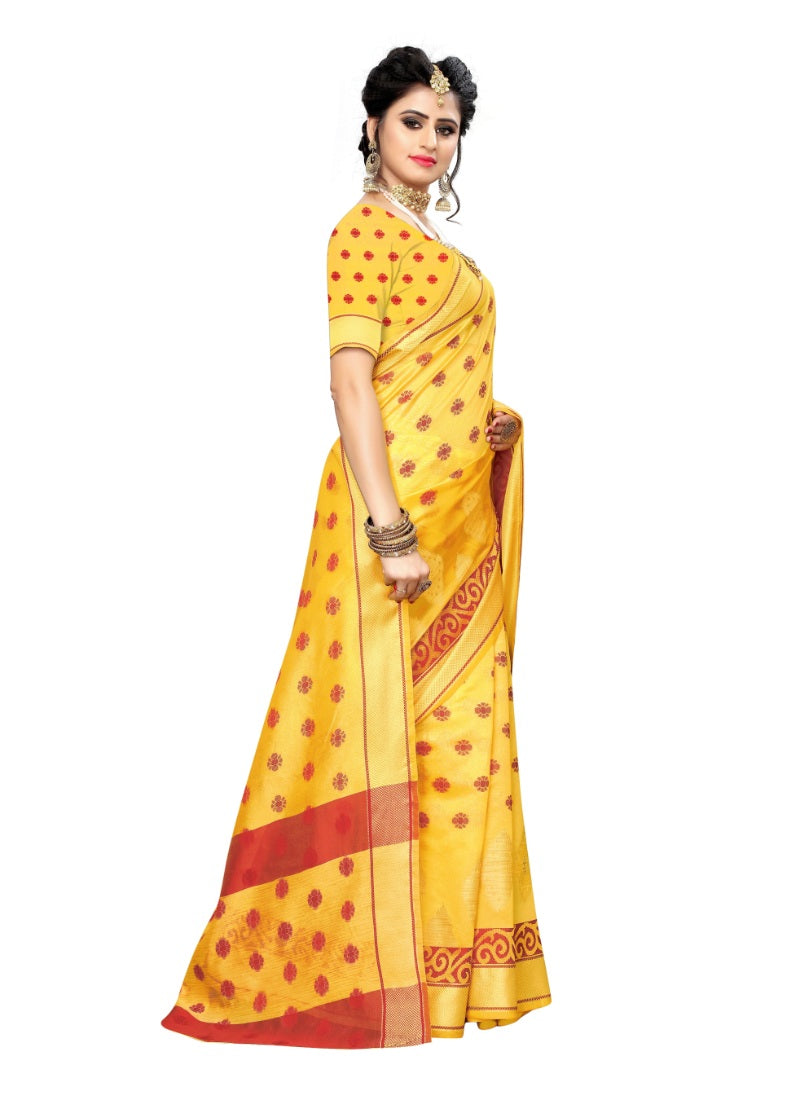 Generic Women's Banarasi Rich Pallu Saree (Yellow, 5-6 Mtrs)